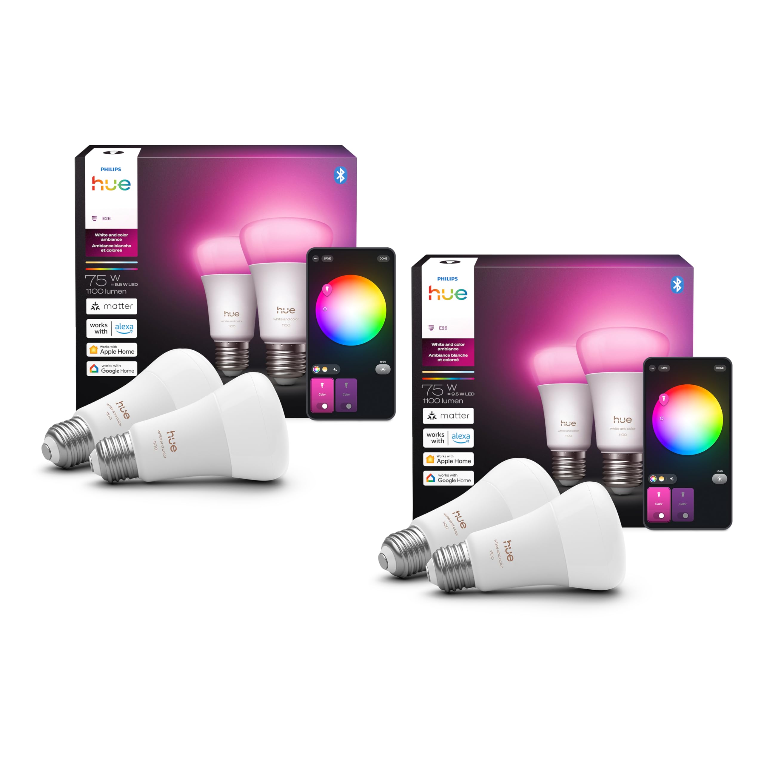 Philips Hue Smart LED A19 Bulb, White and Color Ambiance, E26 Base